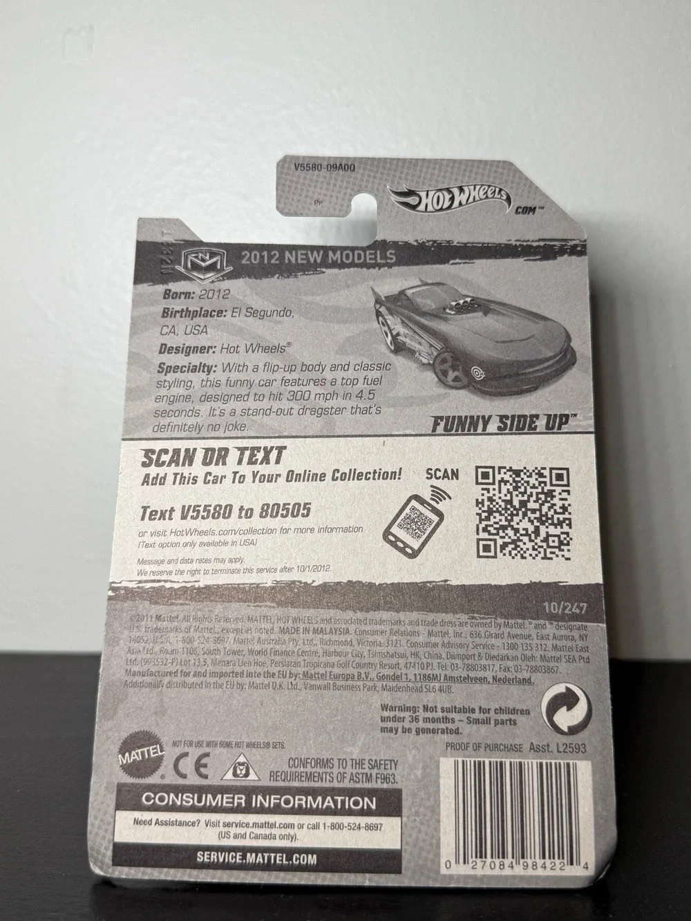2012 Hot Wheels New Models “Funny Side Up” Drag Racing Car